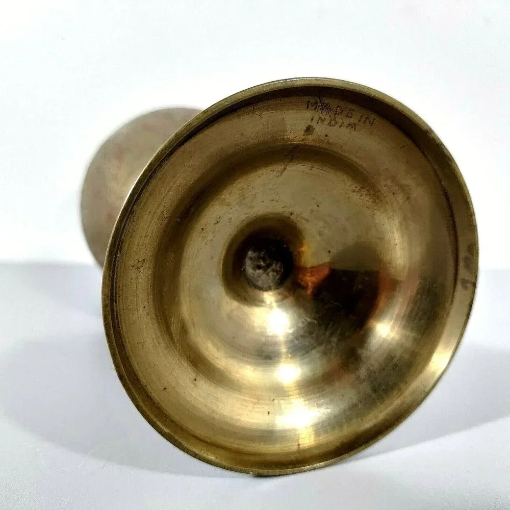 Vintage Brass Vase Pedestal Etched Engraved Flower India 9.75in Painted Fluted